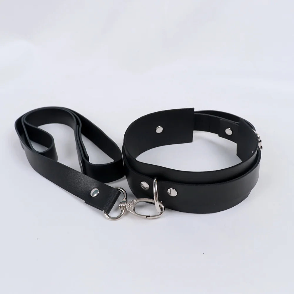 Exotic Accessories of Bdsm Slave Bondage Leather Collar with Leash Belt Choker Necklace Animal Pet Accessories Adjustable Black