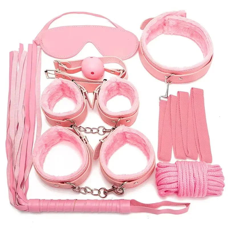 BDSM Kit Tool Set Soft PU Erotic Games Paras Pareja Adult Toy, Slave Restraints, Handcuffs, Sex Whips, Sex Toys Combination Suit