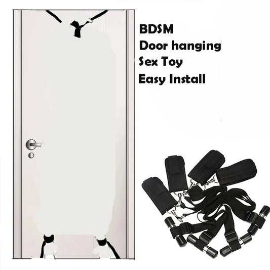 BDSM Door Hang Handcuff Restraint Sex Toy Set Body Control Leg Split Ankle Cuffs Straps System Adult Easy Install Sex Machine