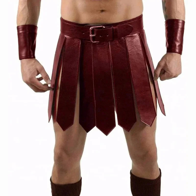 Medieval Greek Cosplay Costume Men Women Steampunk PU Leather Armor Dress Ancient Roman Belt Skirt Dress