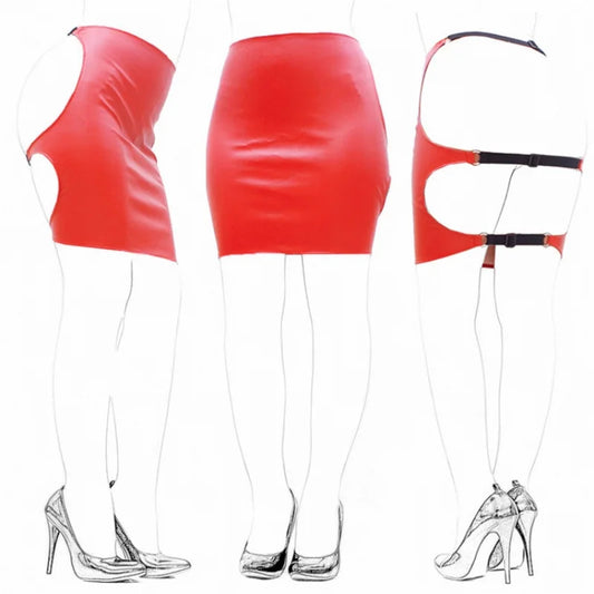 BDSM Role Play Faux Leather Lingerie with Sexy Adjustable Open Crotch Hip Hugging Waist Skirt for Women Adult Game Sex Toys