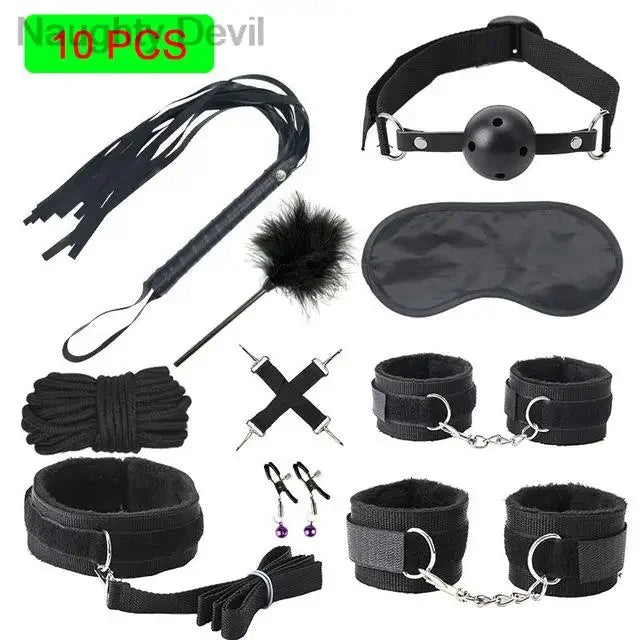BDSM Kit Tool Set Soft PU Erotic Games Paras Pareja Adult Toy, Slave Restraints, Handcuffs, Sex Whips, Sex Toys Combination Suit