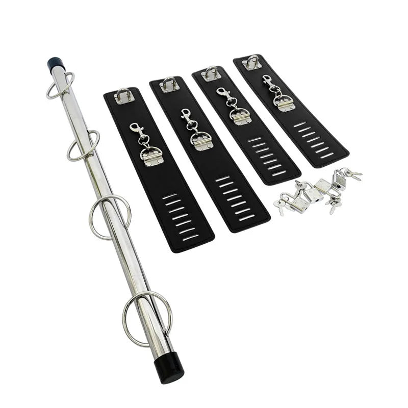 Stainless Steel BDSM Bondage Locking Kneeling Frame Handcuffs Collar Set Dildo Anal Plug Dog Slave Sex Toy Tool For Men Gay