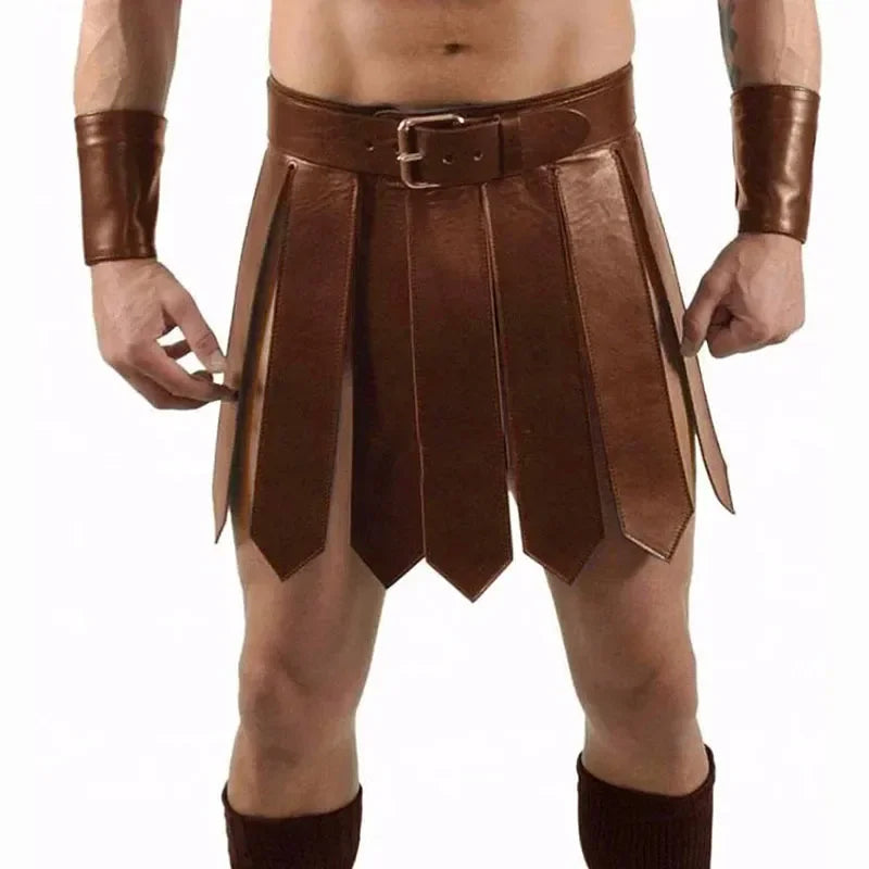 Medieval Greek Cosplay Costume Men Women Steampunk PU Leather Armor Dress Ancient Roman Belt Skirt Dress