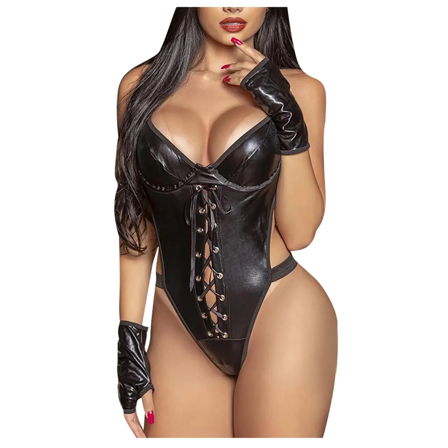 Latex Leather Bodysuit Erotic Sexy Lingerie Sets Plus Size Sex Rompers Backless Bodycon Teddies Baby Doll Dress Porn Underwear
