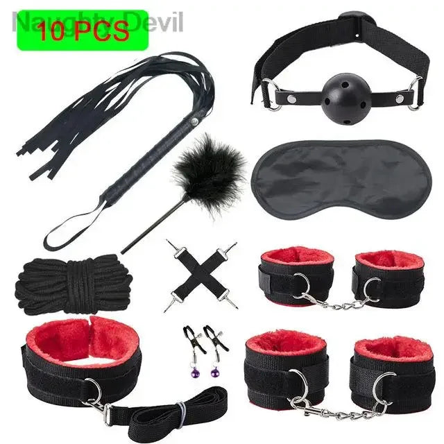 BDSM Kit Tool Set Soft PU Erotic Games Paras Pareja Adult Toy, Slave Restraints, Handcuffs, Sex Whips, Sex Toys Combination Suit