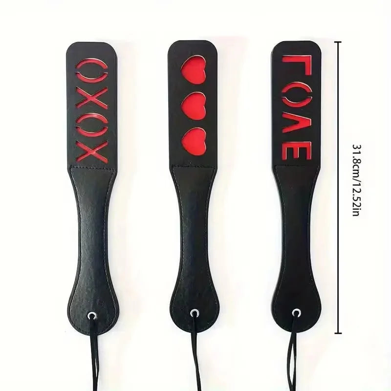 Double-Layer PU Leather Erotic Paddle, Heart-Shaped LOVE Riding Crop Erotic Toy, Fun Training Paddle