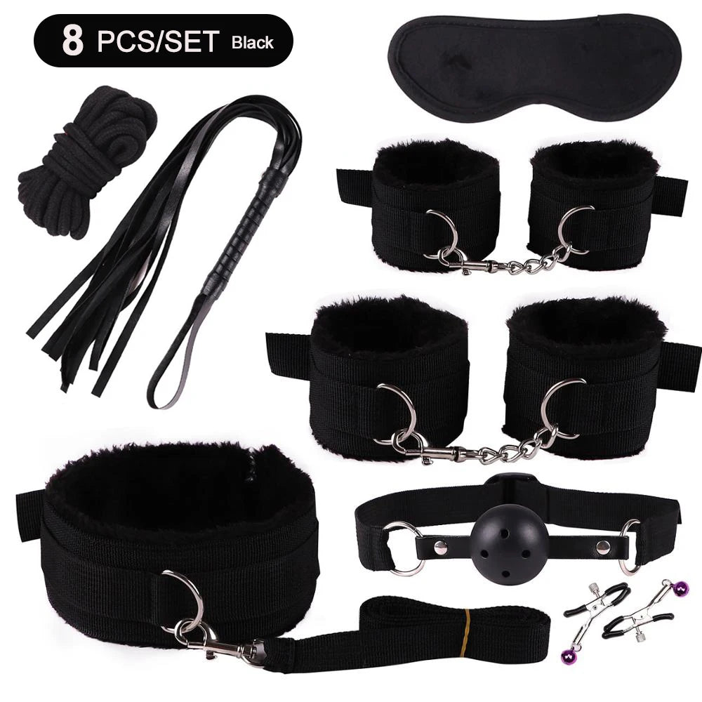 BDSM Sex Kits Adults Sex Toys For Women Men Handcuffs Nipple Clamps Whip Spanking Sex Metal Anal Plug Vibrator Butt Bdsm Bondage
