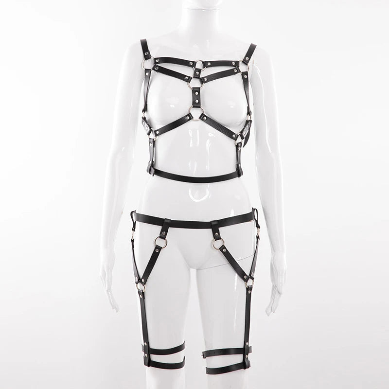 Sexy Full Leather Harness for Women Erotic Lingerie Fetish Body Harness Bondage Garter Belt Festival Rave Outfit