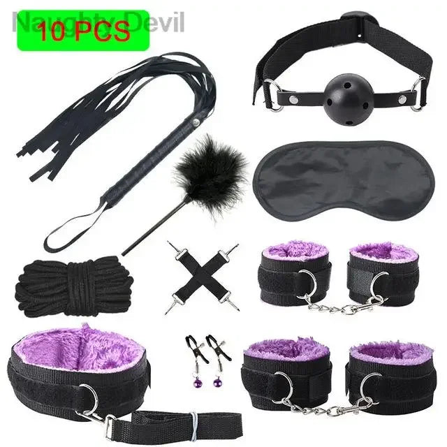 BDSM Kit Tool Set Soft PU Erotic Games Paras Pareja Adult Toy, Slave Restraints, Handcuffs, Sex Whips, Sex Toys Combination Suit