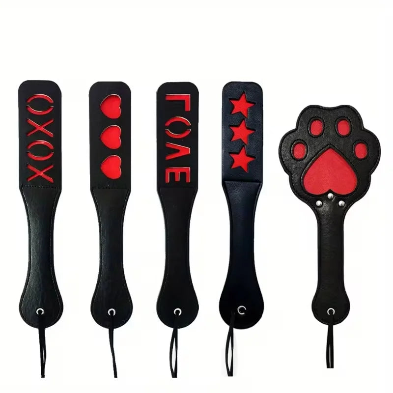 Double-Layer PU Leather Erotic Paddle, Heart-Shaped LOVE Riding Crop Erotic Toy, Fun Training Paddle