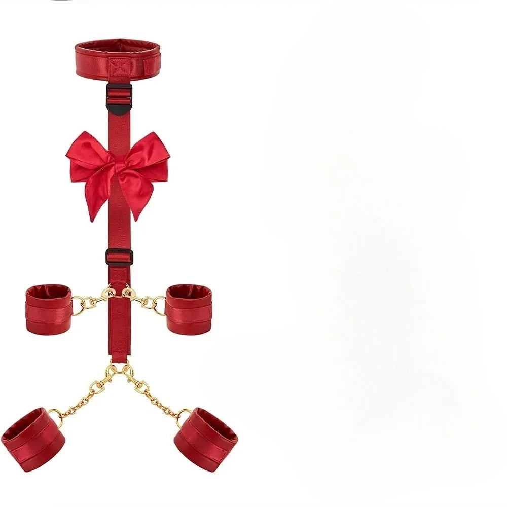 BDSM Training Bondage Sex Toys Adjustable Handcuffs and Leg Cuffs PU Collar and Bra Couple Toys SM Slave Props for Men and Women