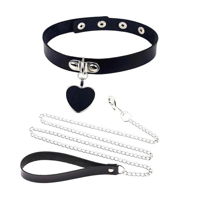 Sexy Necklace Collar Leather Bdsm Cosplay Heart Collars And Leash Set For Women Bondage Accessories Couple Game Role Play Props