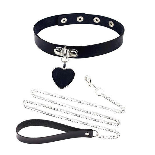 Sexy Necklace Collar Leather Bdsm Cosplay Heart Collars And Leash Set For Women Bondage Accessories Couple Game Role Play Props