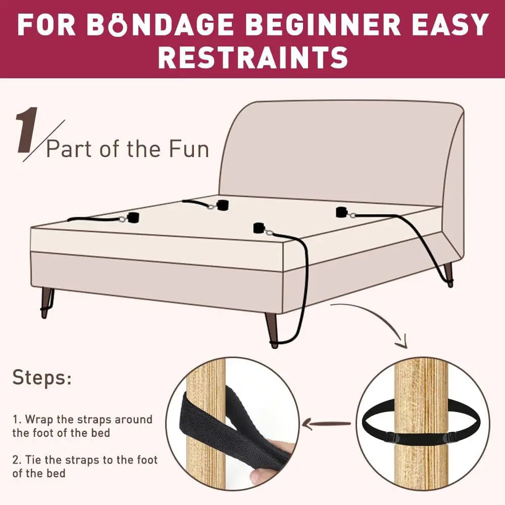 BDSM Bed Restraint Handcuff Ankle Cuffs Bondage Gear Couple Bedroom SM Slave Play Erotic Games Sex Toy Sets Adjustable Straps