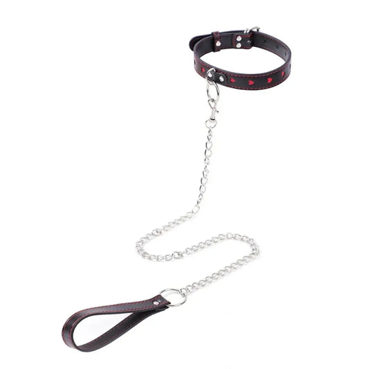 BDSM Red Heart Chain Leather Restraints Bondage Toys Traction Collar Training Fetish Slave Flirting Leash Toys for Man Woman Gay