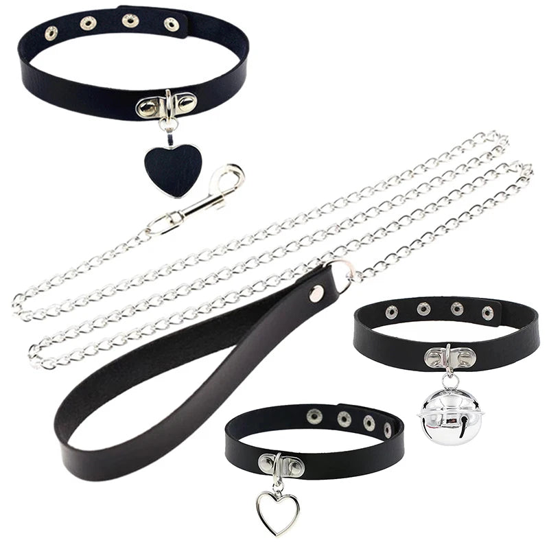Sexy Necklace Collar Leather Bdsm Cosplay Heart Collars And Leash Set For Women Bondage Accessories Couple Game Role Play Props