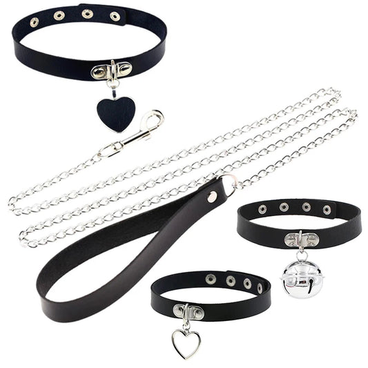 Sexy Necklace Collar Leather Bdsm Cosplay Heart Collars And Leash Set For Women Bondage Accessories Couple Game Role Play Props