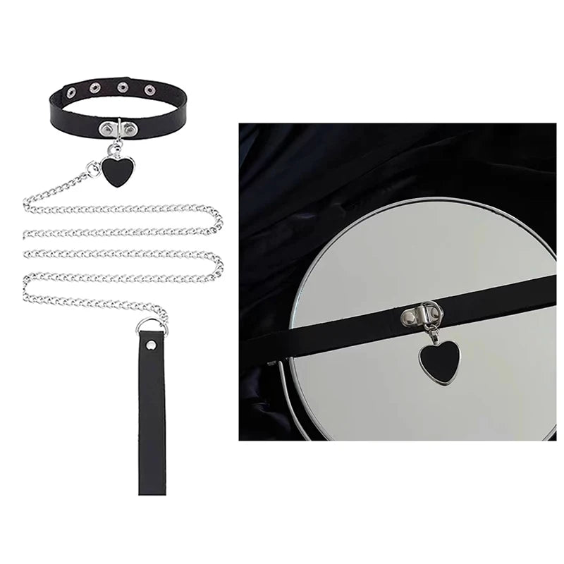 Sexy Necklace Collar Leather Bdsm Cosplay Heart Collars And Leash Set For Women Bondage Accessories Couple Game Role Play Props