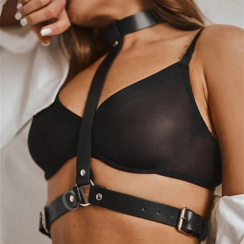 Women Sexy PU Leather Harness Sexy Lingerie BDSM Sexual Outfit Garter Belt Fetish Erotic Gothic Sex Babydoll Costume Underwear