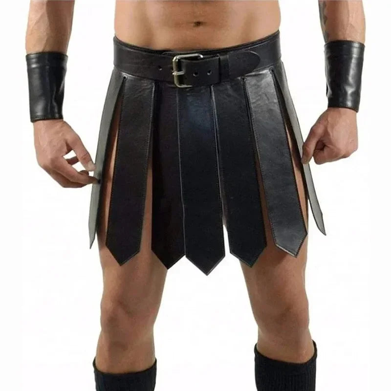 Medieval Greek Cosplay Costume Men Women Steampunk PU Leather Armor Dress Ancient Roman Belt Skirt Dress