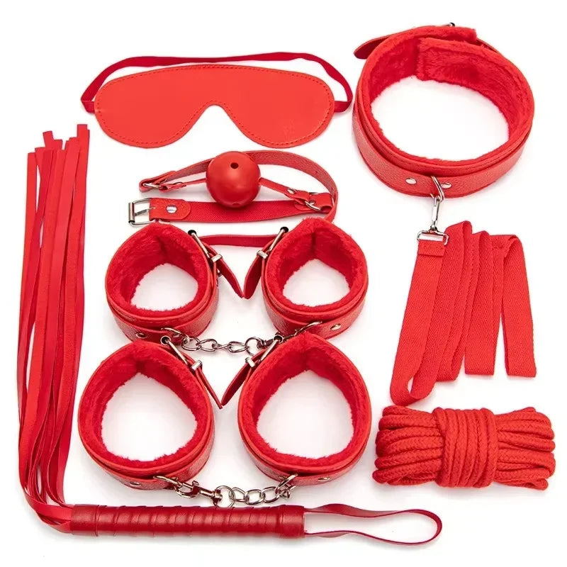 BDSM Kit Tool Set Soft PU Erotic Games Paras Pareja Adult Toy, Slave Restraints, Handcuffs, Sex Whips, Sex Toys Combination Suit