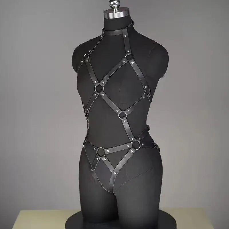 Premium Leather Bondage Gear BDSM Restraint Suit Adjustable Full-Body Harness for Adults Sensual Role Play Lingerie Fetish Wear