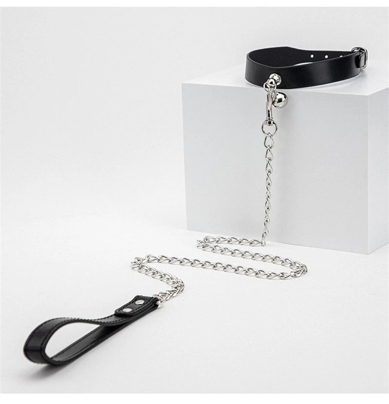 Bdsm Bondage Sex Collar PU leather Neck Restraint with Chain Leash BDSM Erotic Sex Toys For Women Couples Adult Games