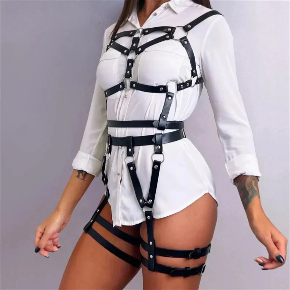Sexy Body Harness Belt Set Bondage Leather Lingerie Garter Belt Fetish Clothing BDSM Adult Erotics Toys Supplies Sex Harness