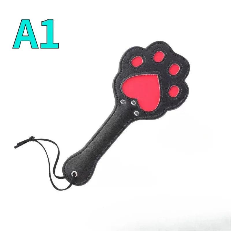Double-Layer PU Leather Erotic Paddle, Heart-Shaped LOVE Riding Crop Erotic Toy, Fun Training Paddle