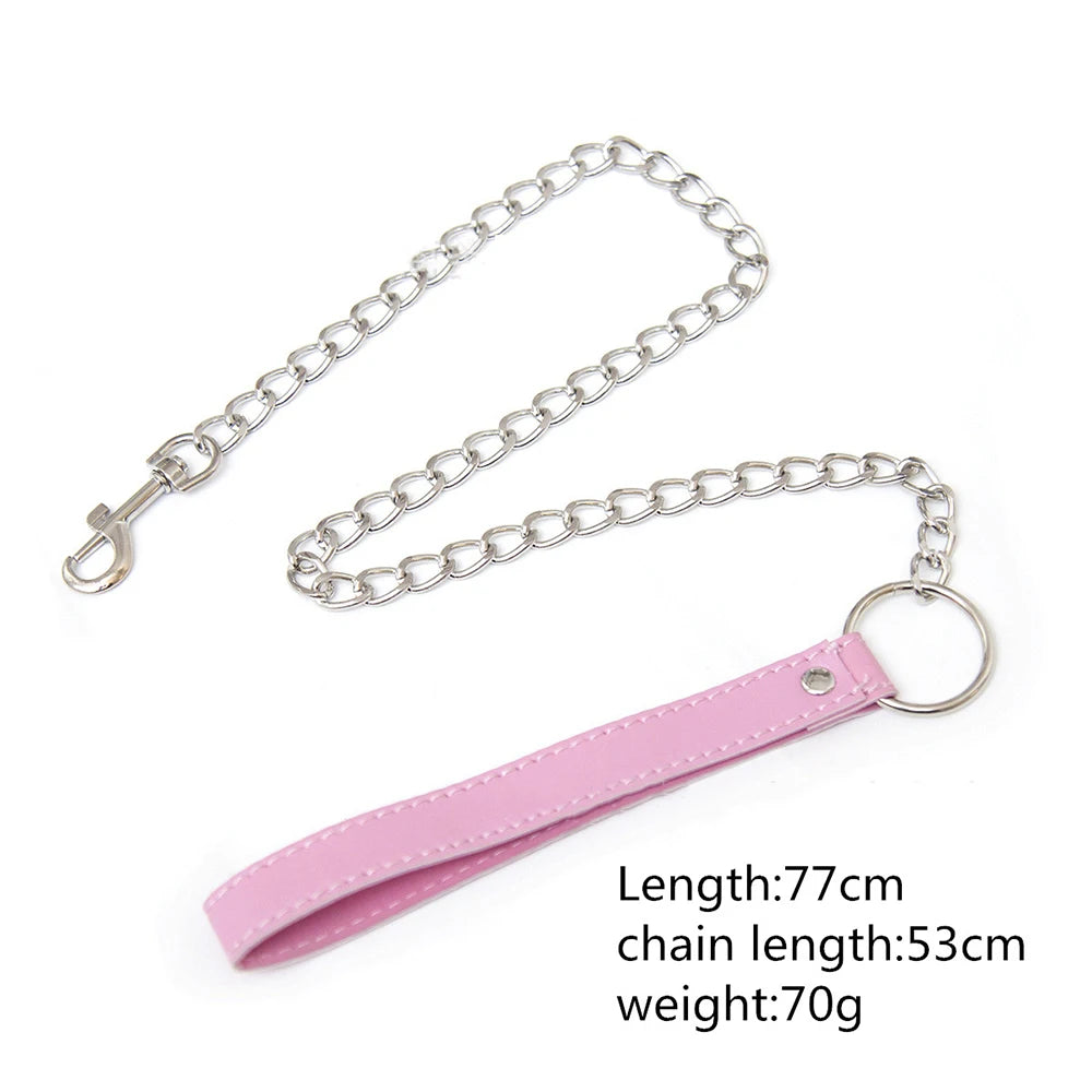 Lock Collar And Steel Leash Pink Bdsm Fetish Dog Bondage play Set Couples Adult Game Collars Sex Toys Master Slave Erotic Neck