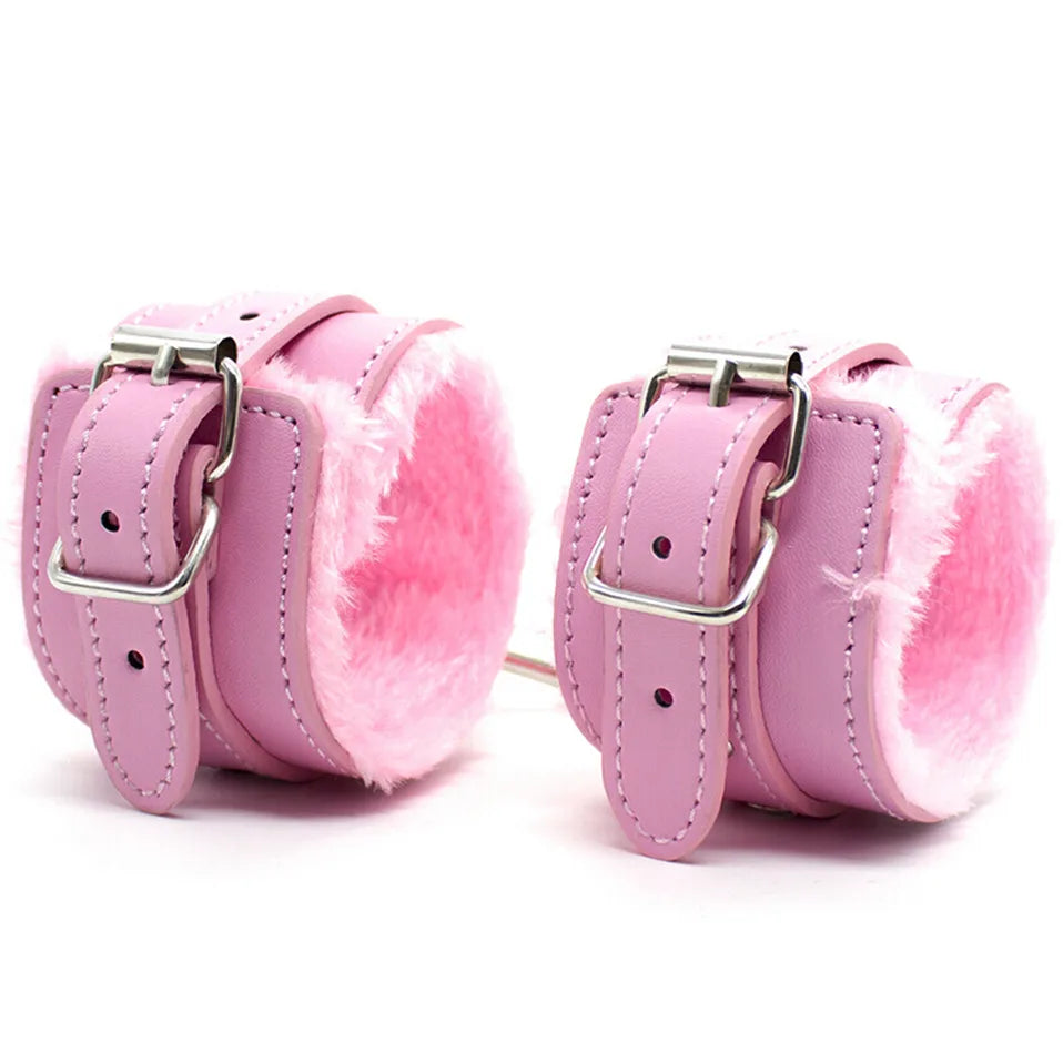 Handcuffs Sexy Metal Adjustable PU Leather Plush Restraints Slave Erotic Wives Cuff Sex Toys for Couples Adult Games Supplies