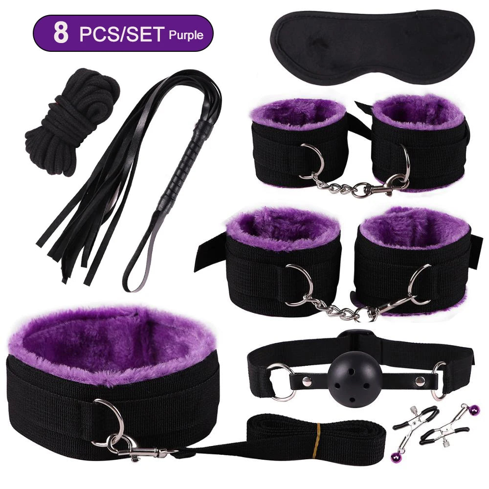 BDSM Sex Kits Adults Sex Toys For Women Men Handcuffs Nipple Clamps Whip Spanking Sex Metal Anal Plug Vibrator Butt Bdsm Bondage