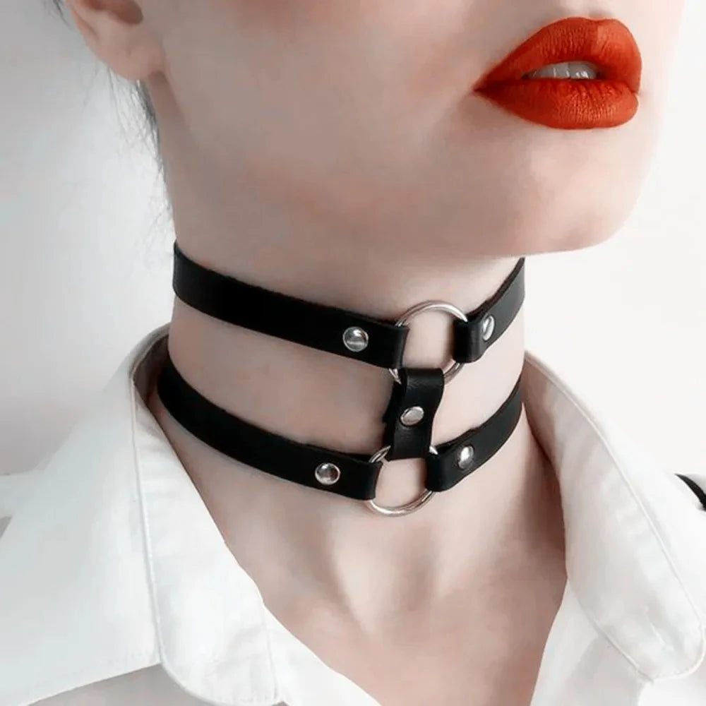 Bdsm Bondage Lingerie Sexy Leather Collar Harness Woman Erotic Leather Neck Harness Fetish Wear Women Neck Accessorie