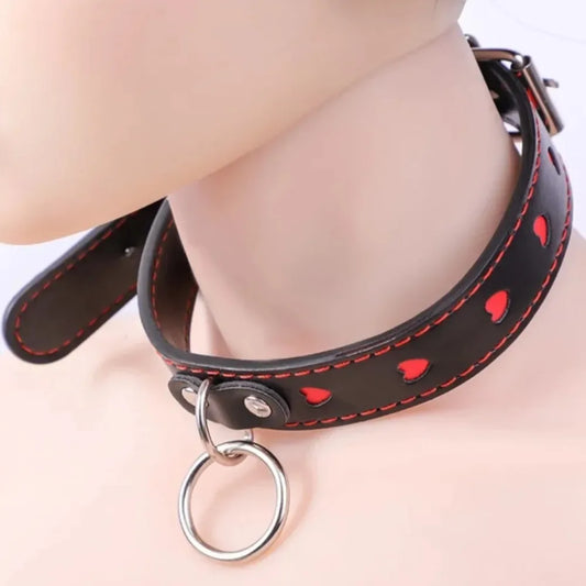 BDSM Red Heart Chain Leather Restraints Bondage Toys Traction Collar Training Fetish Slave Flirting Leash Toys for Man Woman Gay
