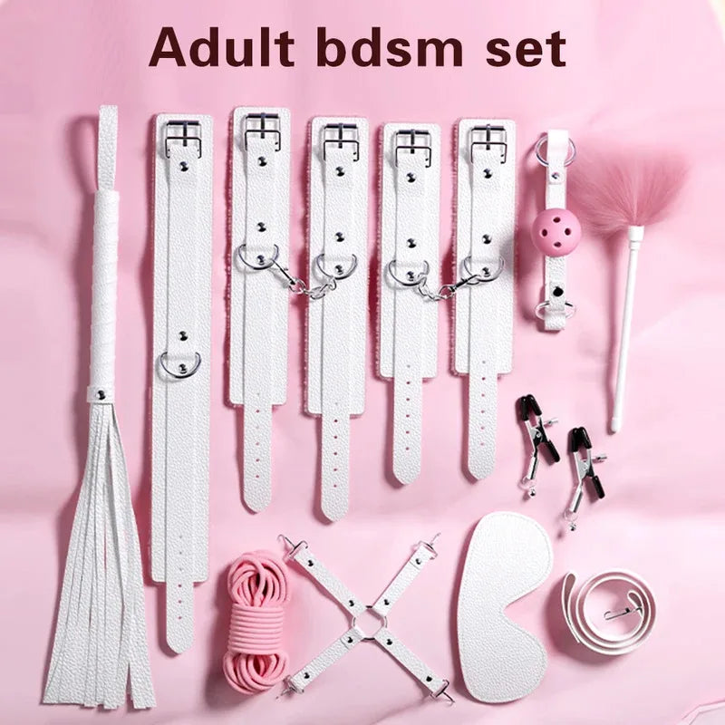 Deluxe Couples Bondage Kit Leather Whip Handcuffs BDSM Accessories for Women Adult Intimacy Toys BDSM Kit Set