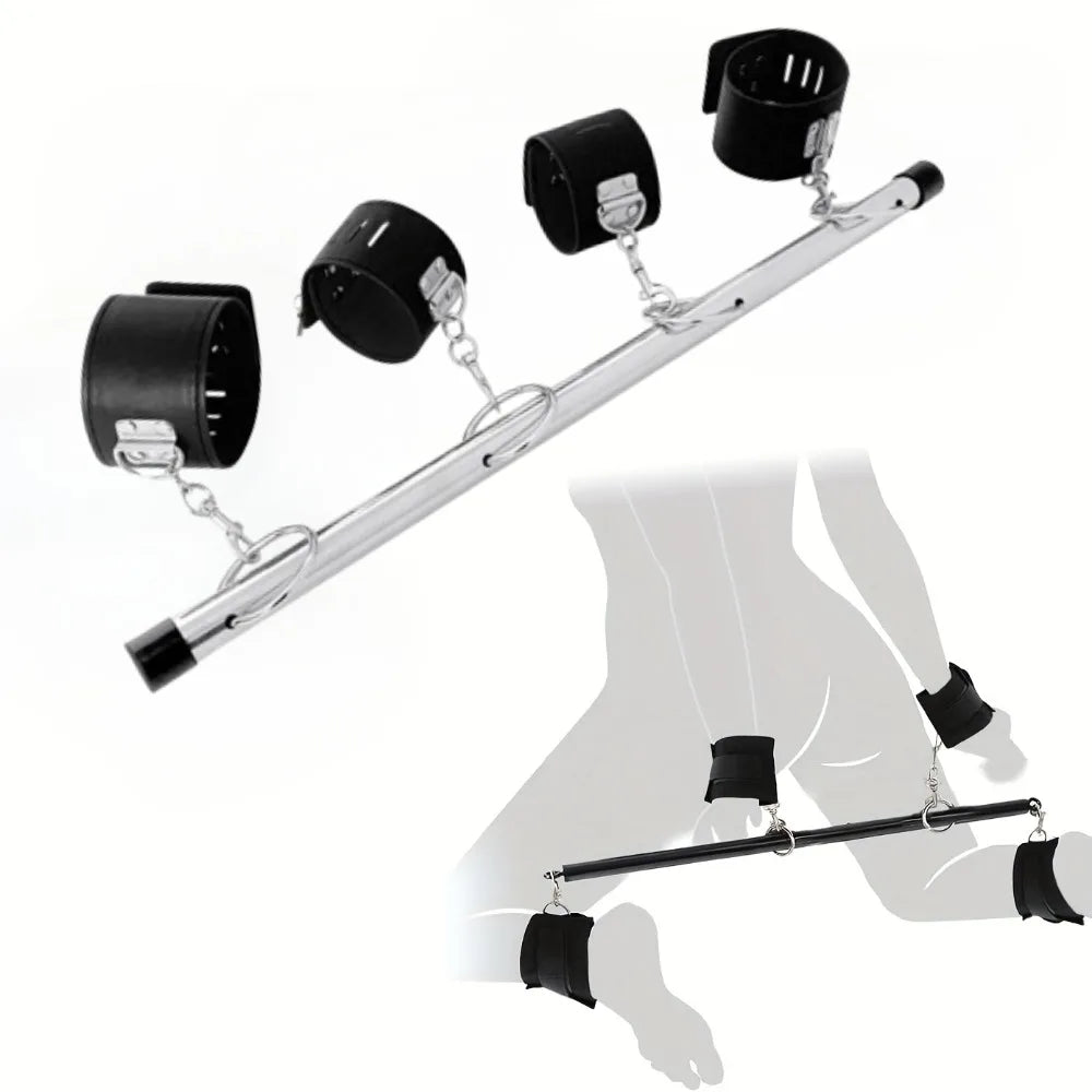 Stainless Steel BDSM Bondage Locking Kneeling Frame Handcuffs Collar Set Dildo Anal Plug Dog Slave Sex Toy Tool For Men Gay