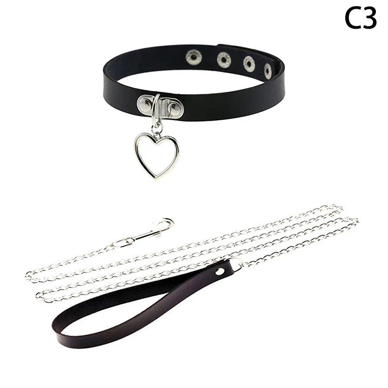 Sexy Necklace Collar Leather Bdsm Cosplay Heart Collars And Leash Set For Women Bondage Accessories Couple Game Role Play Props