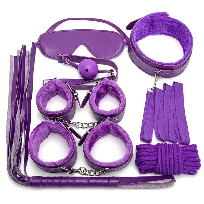 BDSM Kit Tool Set Soft PU Erotic Games Paras Pareja Adult Toy, Slave Restraints, Handcuffs, Sex Whips, Sex Toys Combination Suit