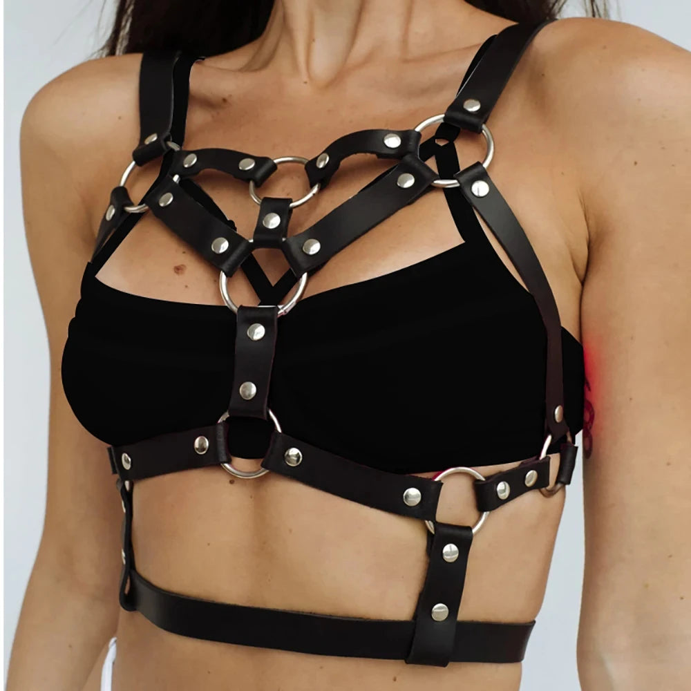 Sexy Full Leather Harness for Women Erotic Lingerie Fetish Body Harness Bondage Garter Belt Festival Rave Outfit