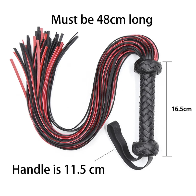 Fetish Black&Red PU Leather Whip Flogger Handle Spanking Paddle Knout Flirt BDSM Adult Game Erotic Sex Toys for Women Couples