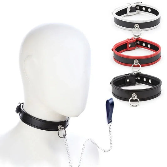 BDSM Bondage Dog Collar Neck PU Leather Slave Fetish Leash Chain Harness SM Games Sex Collar Adults Sex Products For Women Men
