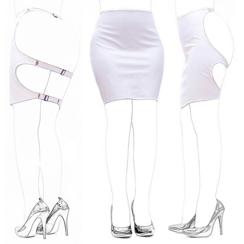 BDSM Role Play Faux Leather Lingerie with Sexy Adjustable Open Crotch Hip Hugging Waist Skirt for Women Adult Game Sex Toys