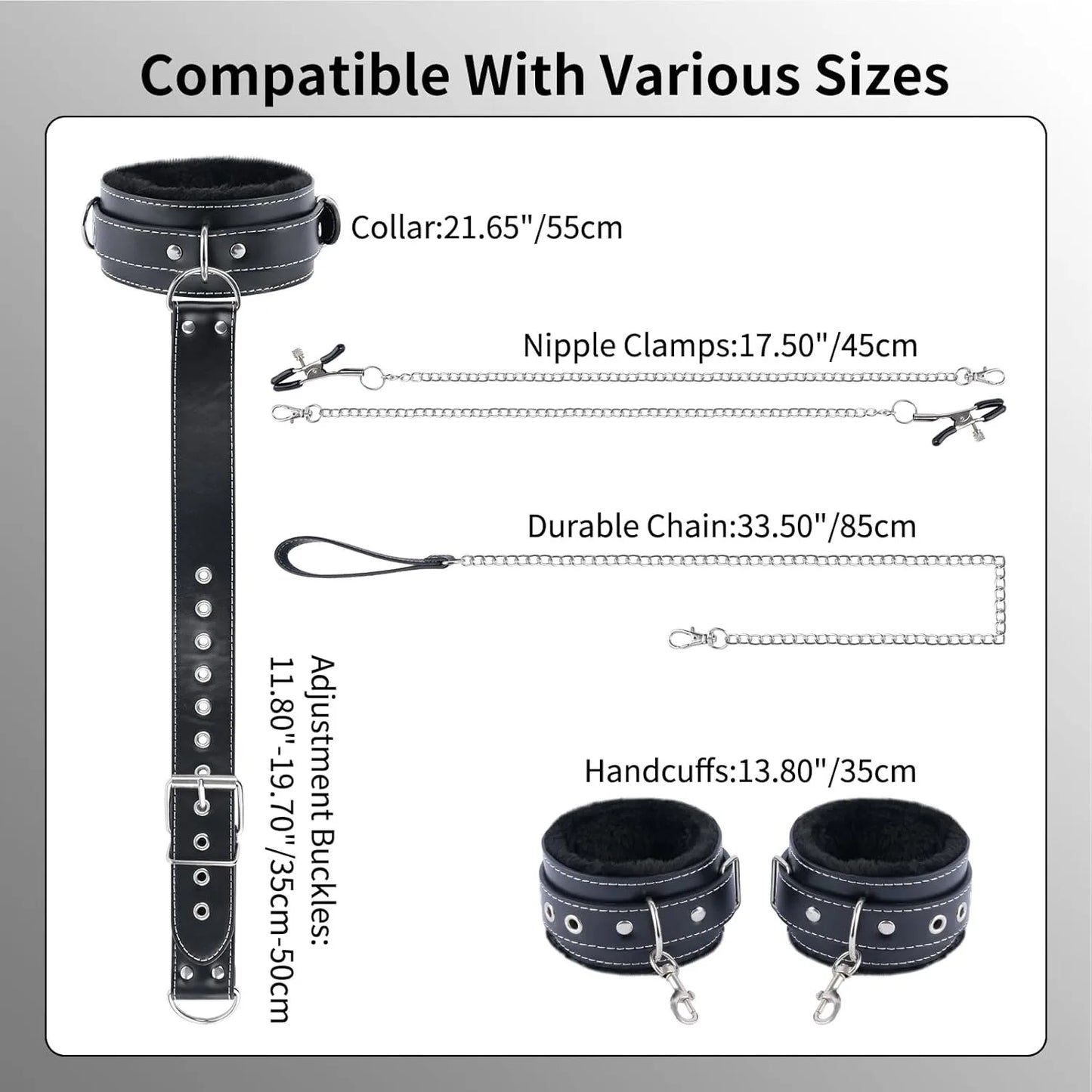 BDSM Sex Bondage Restraints Adjustable Handcuff Collar Nipple Clamps Sex Toys for Couple Game Cosplay Self Bondage Sex Products