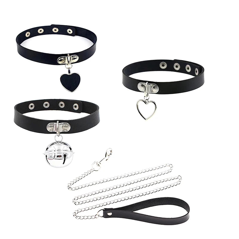 Sexy Necklace Collar Leather Bdsm Cosplay Heart Collars And Leash Set For Women Bondage Accessories Couple Game Role Play Props
