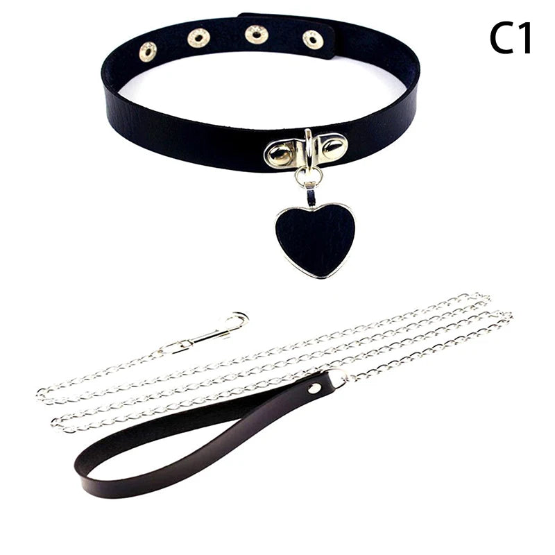 Sexy Necklace Collar Leather Bdsm Cosplay Heart Collars And Leash Set For Women Bondage Accessories Couple Game Role Play Props