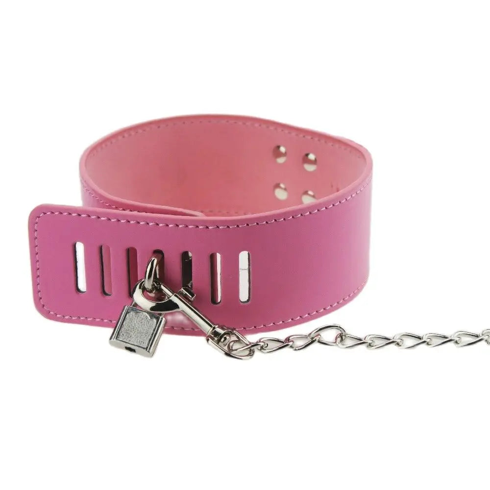 Lock Collar And Steel Leash Pink Bdsm Fetish Dog Bondage play Set Couples Adult Game Collars Sex Toys Master Slave Erotic Neck