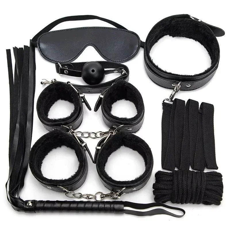 BDSM Kit Tool Set Soft PU Erotic Games Paras Pareja Adult Toy, Slave Restraints, Handcuffs, Sex Whips, Sex Toys Combination Suit