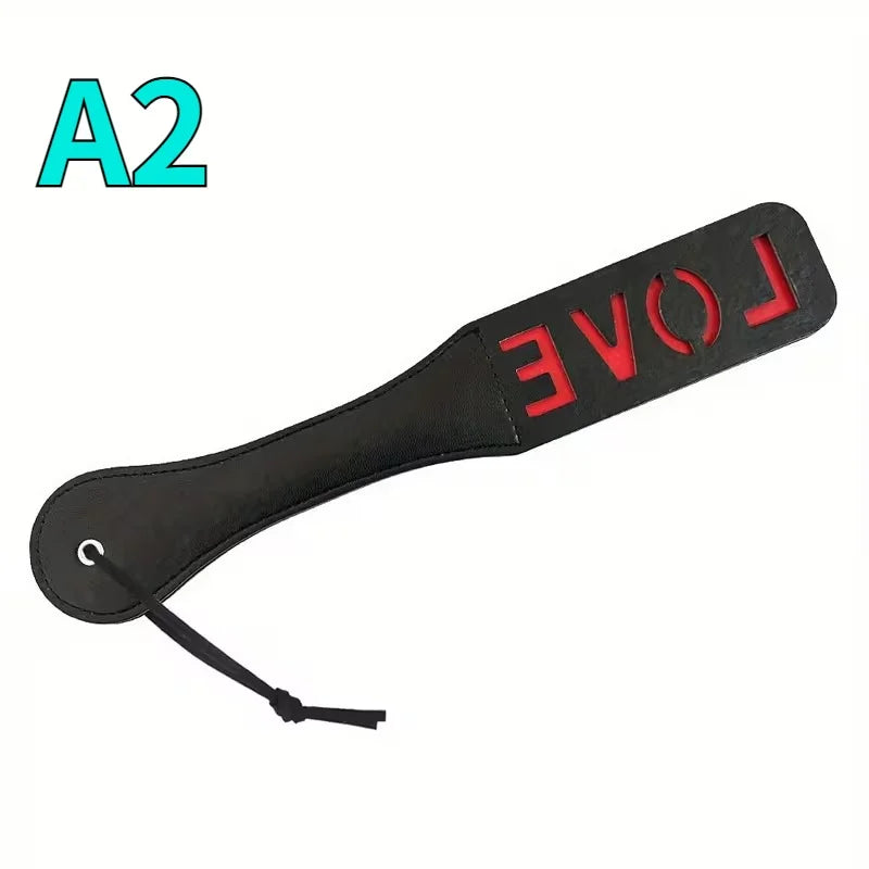 Double-Layer PU Leather Erotic Paddle, Heart-Shaped LOVE Riding Crop Erotic Toy, Fun Training Paddle