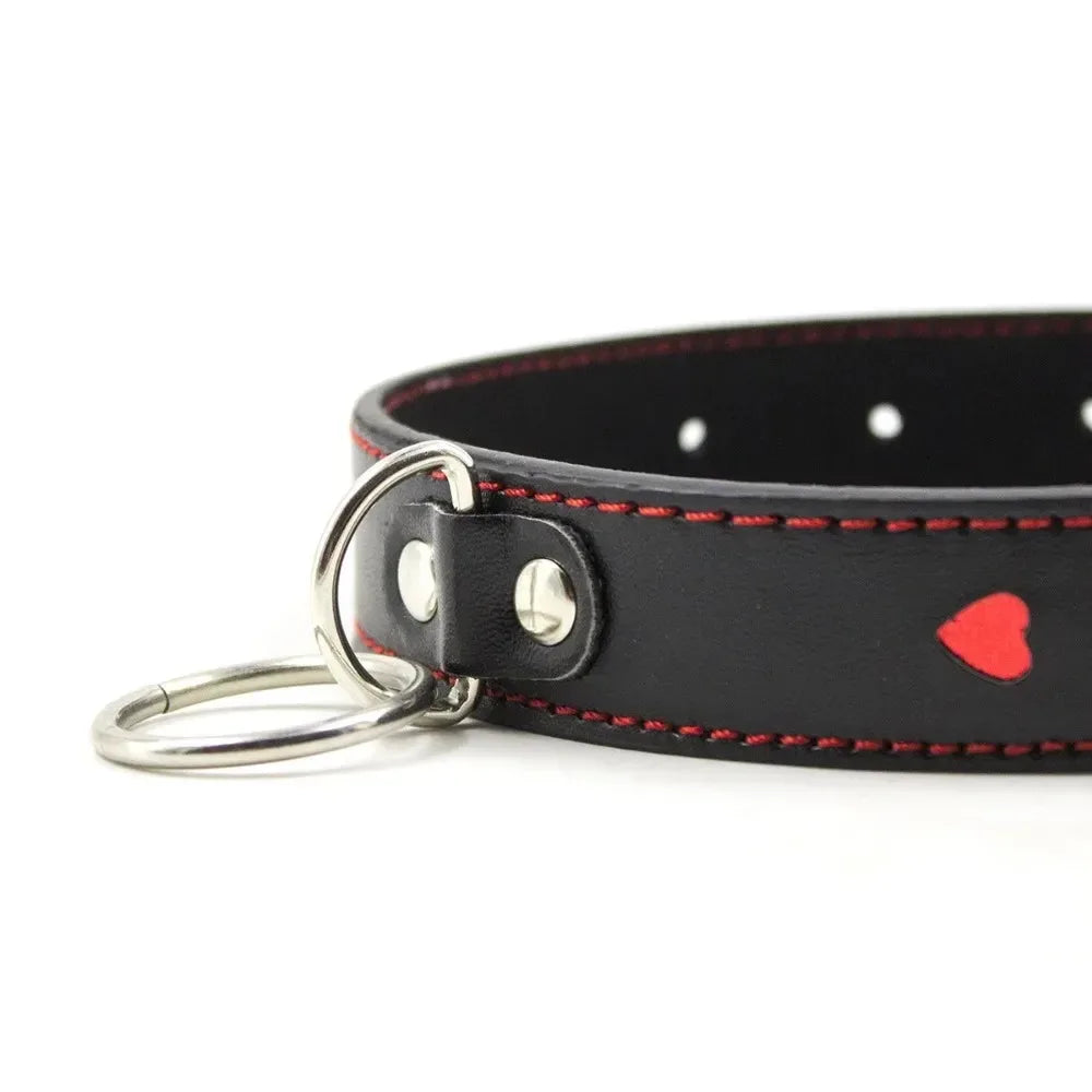 BDSM Red Heart Chain Leather Restraints Bondage Toys Traction Collar Training Fetish Slave Flirting Leash Toys for Man Woman Gay